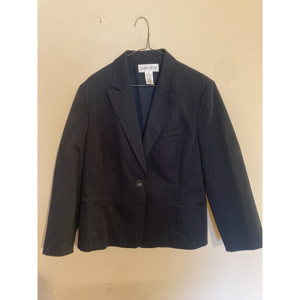 Vintage JONES WEAR Dark Blue Pinstripe Blazer Suit Jacket - size 14